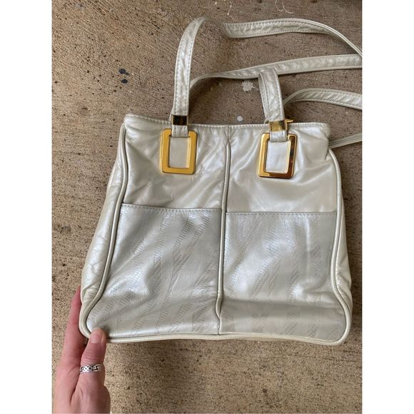 Dawli 100% Leather Cream Gold Hardware Snakeskin Shoulder Bag Purse - Picture 9 of 15